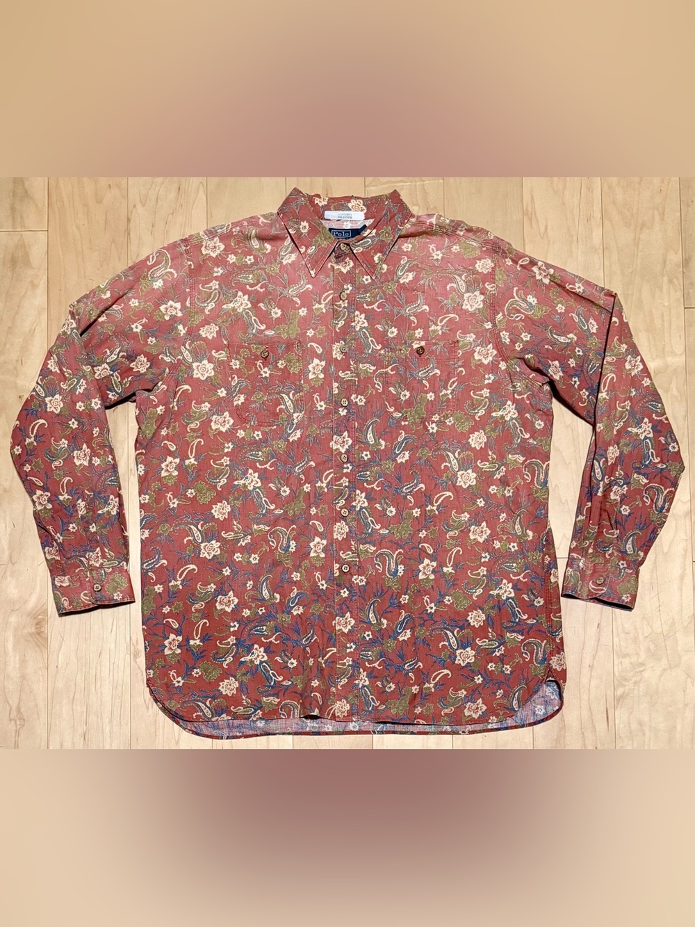 VTG Polo Ralph Lauren Button Down Shirt Pink Paisley Floral Print AOP Men’s XXL